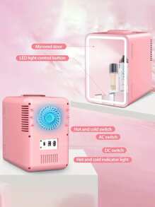 帶 LED 鏡子迷你冰箱：冷藏您護膚品、化妝品和食品 - 6 升/6 罐，冷藏和保溫，非常適合臥室、辦公室和汽車粉色 - 粉色 - 查看 7