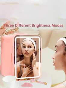 帶 LED 鏡子迷你冰箱：冷藏您護膚品、化妝品和食品 - 6 升/6 罐，冷藏和保溫，非常適合臥室、辦公室和汽車粉色 - 粉色 - 查看 3