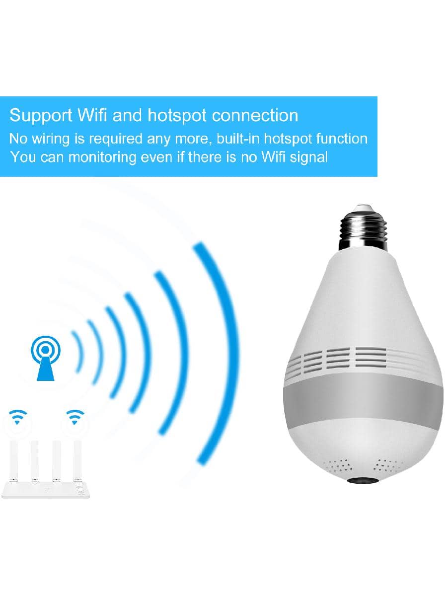 Reletech 1pc 360 Degree Bulb Shaped Surveillance Camera, 1080P TwoWay