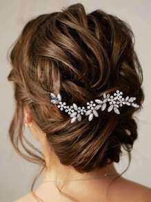 1pc White Flower & Rhinestone Bridal Headband Hair Accessory For Wedding Elegant Tiaras Valentine's Day Accessories - Silver - View 1