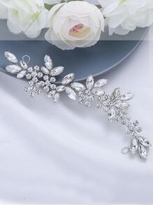 1pc White Flower & Rhinestone Bridal Headband Hair Accessory For Wedding Elegant Tiaras Valentine's Day Accessories - Silver - View 2