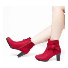Women's Booties With Chunky Stacked Heel Ladies Ankle Boots - Hot Pink - View 5