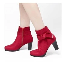 Women's Booties With Chunky Stacked Heel Ladies Ankle Boots - Hot Pink - View 6