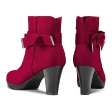 Women's Booties With Chunky Stacked Heel Ladies Ankle Boots - Hot Pink - View 4