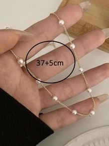 珠子女士頸鏈kpop仿真珍珠貼頸項鍊金色哥特式頸套首飾吊墜頸鏈項圈 - 彩色 - 查看 2