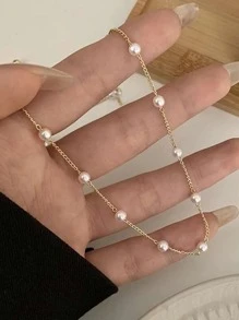 珠子女士頸鏈kpop仿真珍珠貼頸項鍊金色哥特式頸套首飾吊墜頸鏈項圈 - 彩色 - 查看 4