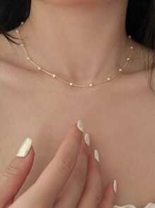 珠子女士頸鏈kpop仿真珍珠貼頸項鍊金色哥特式頸套首飾吊墜頸鏈項圈 - 彩色 - 查看 1