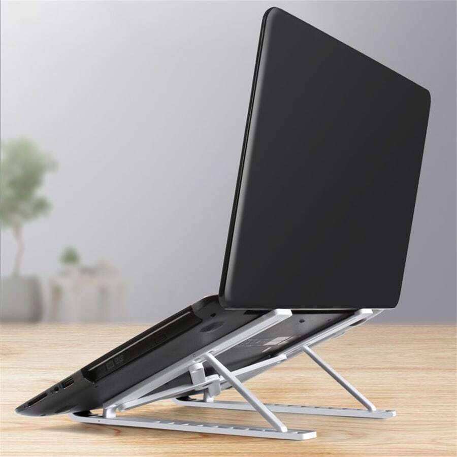 1pc Plastic Desktop Laptop Stand With Adjustable Height & Cooling Function, Suitable For Laptop And Monitor - White - View 1