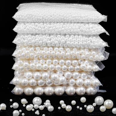 1 Pack Faux Pearl Beads For DIY Jewelry Making, Plastic Acrylic Round Spacer Beads