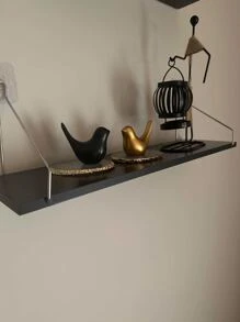 1pc Wall Mounted Bookshelf With Hook, No Hole Needed, Horizontal Type, Living Room Bedroom Tv Background Decor Shelf Storage Rack - 黑色 - 查看 2