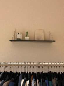 1pc Wall Mounted Bookshelf With Hook, No Hole Needed, Horizontal Type, Living Room Bedroom Tv Background Decor Shelf Storage Rack - 黑色 - 查看 5