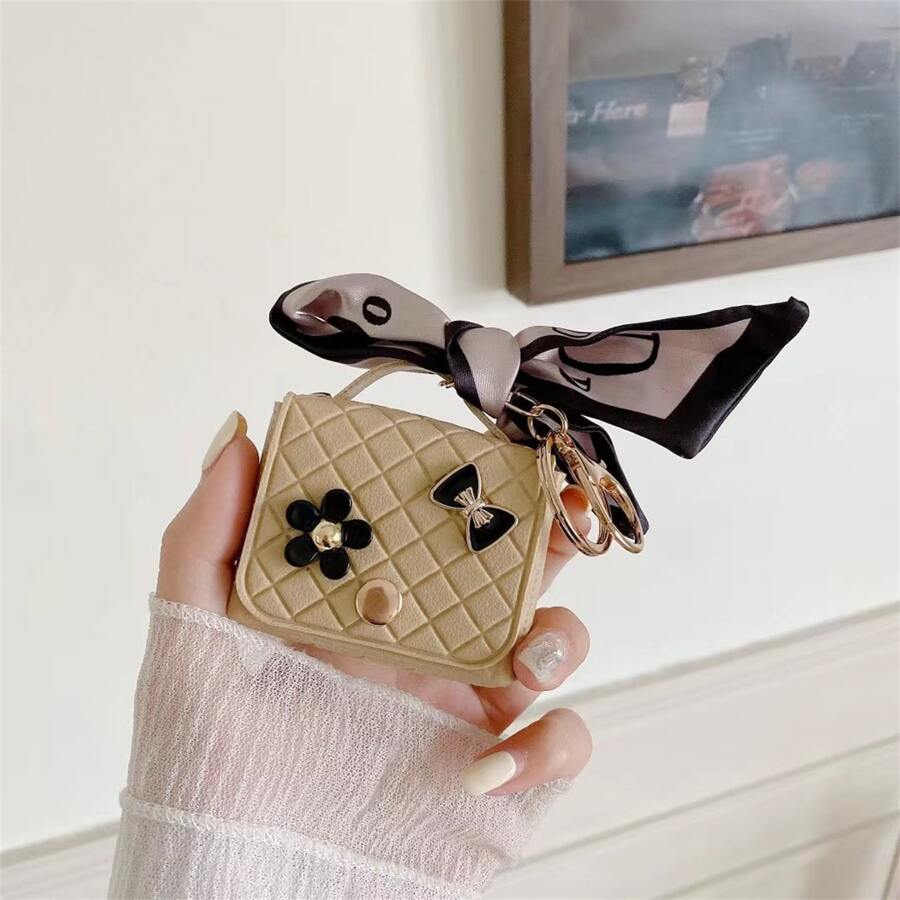 Personalized Scarf Bow Flower Compatible With Apple Pattern Earphone Case Compatible With AirPods 1/2/Pro/3/Pro 2nd Gen, Without Headphones - Apricot - View 1