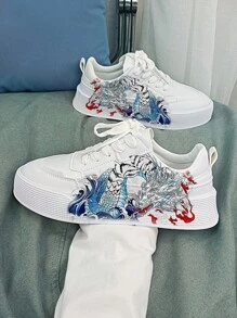 1 par Zapatos con patrón de dibujos animados elegante sin cordones de hombres deportivo de patineta - Blanco - Ver 1