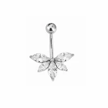 316 不鏽鋼花瓣形氧化鋯肚臍環,新款身體首飾肚臍環