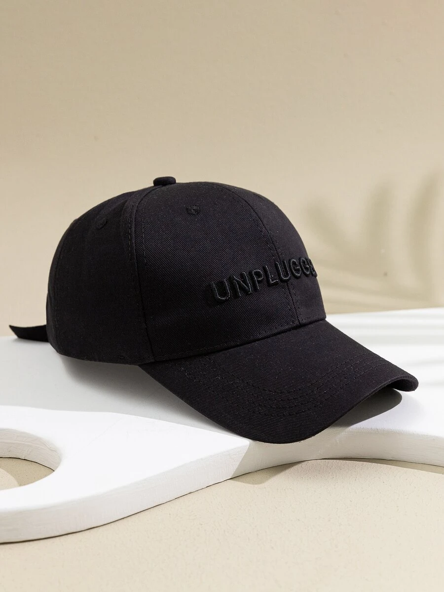 1入組男士素色棒球帽帶3D字母刺繡,合適的適用於日常穿著 - 黑色 - 查看 1