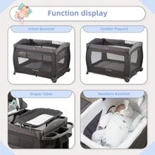 Pamo Babe Deluxe Foldable Playard For Baby & Toddler, Bassinet, Mattress, Changing Table For Newborn - 灰色 - 查看 7