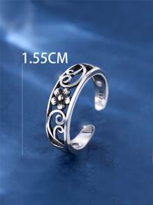 1pc Vintage Sterling Silver Hollow Out Plum Blossom Shaped Adjustable Toe Ring For Women, Summer Dating Gift