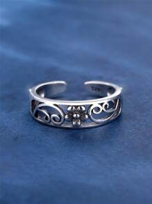 1pc Vintage Sterling Silver Hollow Out Plum Blossom Shaped Adjustable Toe Ring For Women, Summer Dating Gift