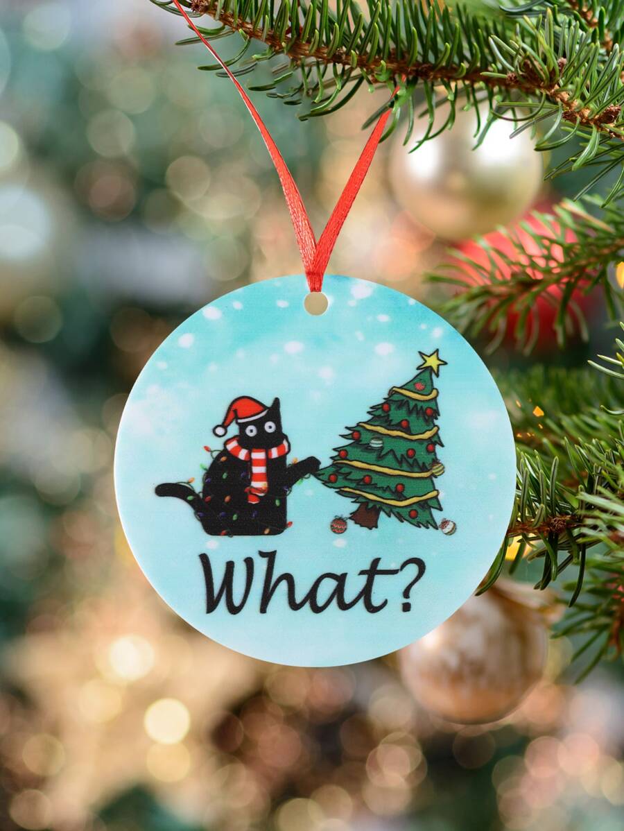 1pc, Round Acrylic Tree Ornament, Cat Lover Gifts For Women, Funny Black Cat Ornaments Decorations For Tree, Gifts For Cat Lovers Ornaments Gifts, Cute Black Cat Decorations Ceramic Ornaments,Home Decor ,Room Decor,Wall Decor