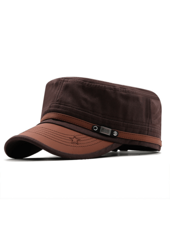 男士平頂帽棒球帽皮革棒球帽彎邊休閒時尚遮陽帽，適用於攀登