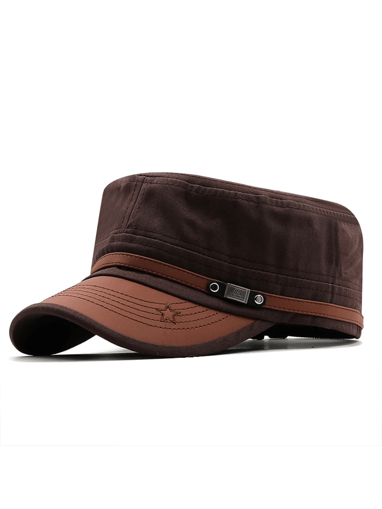 男士平頂帽棒球帽皮革棒球帽彎邊休閒時尚遮陽帽，適用於攀登 - 棕色 - 查看 1