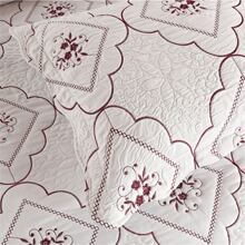 3 Pcs Embroidered Quilt Queen King Size Floral Bedspread Soft Breathable Flower Coverlet Burgundy White Bed Cover Embroidered Bedding Christmas Bed Home Decor - Red and White - View 5