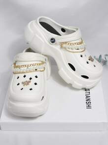 女式DIY珍珠串珠鍊帶金屬心蝴蝶一體扣裝飾鏤空時尚戶外EVA鞋（為防止壓痕，可拆卸配件需單獨包裝） - 白色 - 查看 5