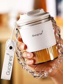 1入組皮革杯子袖帶可拆卸鏈條帶,便攜&耐熱&時尚&創意咖啡杯套辦公和旅行 - 白色 - 查看 2