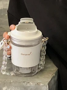 1入組皮革杯子袖帶可拆卸鏈條帶,便攜&耐熱&時尚&創意咖啡杯套辦公和旅行 - 白色 - 查看 6