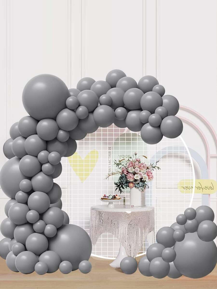 100 piezas/paquete gris Set globo diferentes tamaños globos para de fiesta de cumpleaños , boda fiesta , reunión fiesta atmósfera Decoración - Gris - Ver 1