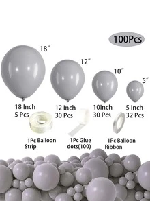 100 piezas/paquete gris Set globo diferentes tamaños globos para de fiesta de cumpleaños , boda fiesta , reunión fiesta atmósfera Decoración - Gris - Ver 2