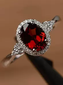 1pc Red Cubic Zirconia Ring, Fashionable Engagement Jewelry - Red - View 2