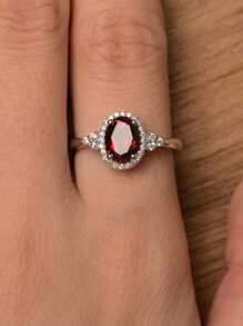 1pc Red Cubic Zirconia Ring, Fashionable Engagement Jewelry - Red - View 3