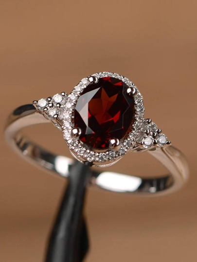 1pc Red Cubic Zirconia Ring, Fashionable Engagement Jewelry