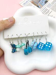 5對甜美藍色時尚亞克力蘑菇奶茶杯和蝴蝶吊飾耳環適合日常生活裝飾耳環 - 藍色 - 查看 3