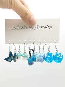 5對甜美藍色時尚亞克力蘑菇奶茶杯和蝴蝶吊飾耳環適合日常生活裝飾耳環 - 藍色 - 查看 1