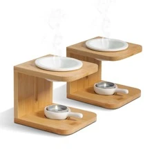 ComSaf 2Pcs Wooden Essential Oil Burner, Scented Wax Melt Burner with Candle Holder, Aromatherapy Aroma Burner Oil Diffuser Candle Tealight Oil Warmer Yoga Spa Home Bedroom Decor Gift - bamboo C - View 1