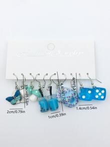 5對甜美藍色時尚亞克力蘑菇奶茶杯和蝴蝶吊飾耳環適合日常生活裝飾耳環 - 藍色 - 查看 2