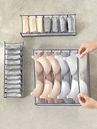 3 件套袜子收纳盒、袜子抽屉收纳盒、袜子抽屉收纳隔板、橱柜壁橱收纳和存储、网状折叠隔间盒，用于存放袜子、内衣、领带、内裤