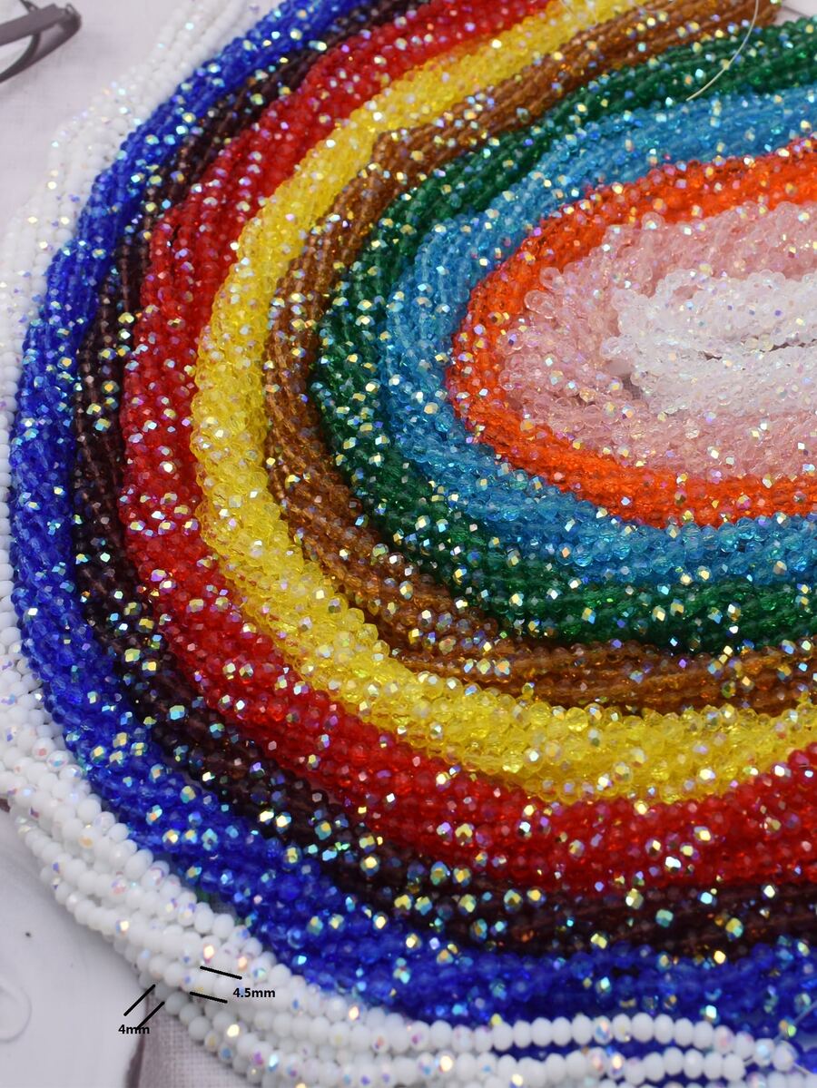 Hạt cườm thủy tinh tròn phủ lớp AB, trong suốt, màu sắc ngẫu nhiên, đường kính 4mm, 10 sợi. - Nhiều màu - Xem 1