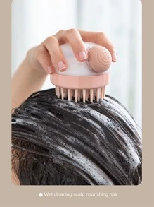 1pc Color Random Household Transparent Bath Brush Head Massage & Cleaning Tool, Bathroom Press-type Liquor Dispensing Hair Wash Brush - Multicolor - View 9