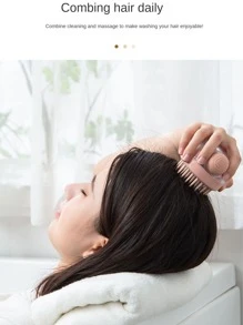 1pc Color Random Household Transparent Bath Brush Head Massage & Cleaning Tool, Bathroom Press-type Liquor Dispensing Hair Wash Brush - Multicolor - View 4