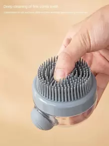 1pc Color Random Household Transparent Bath Brush Head Massage & Cleaning Tool, Bathroom Press-type Liquor Dispensing Hair Wash Brush - Multicolor - View 3