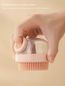 1pc Color Random Household Transparent Bath Brush Head Massage & Cleaning Tool, Bathroom Press-type Liquor Dispensing Hair Wash Brush - Multicolor - View 5