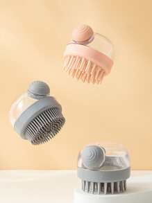 1pc Color Random Household Transparent Bath Brush Head Massage & Cleaning Tool, Bathroom Press-type Liquor Dispensing Hair Wash Brush - Multicolor - View 1