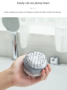 1pc Color Random Household Transparent Bath Brush Head Massage & Cleaning Tool, Bathroom Press-type Liquor Dispensing Hair Wash Brush - Multicolor - View 7