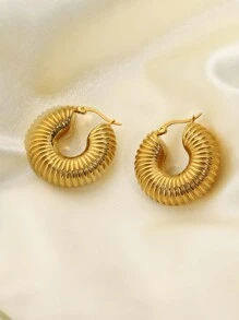 1 对时尚百搭女士不锈钢环形耳环 - 金色 - 查看 5