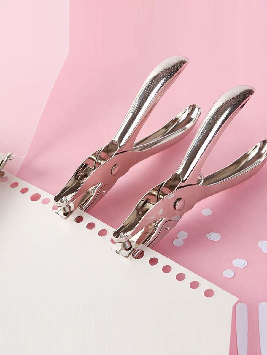 1入組金屬單孔手動打孔器，適用於辦公用品、紙袋或塑料袋和活頁紙 - 白色 - 查看 1