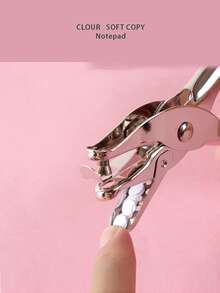 1入組金屬單孔手動打孔器，適用於辦公用品、紙袋或塑料袋和活頁紙 - 白色 - 查看 3