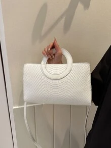蛇皮壓花方包白色優雅 - 白色 - 查看 3
